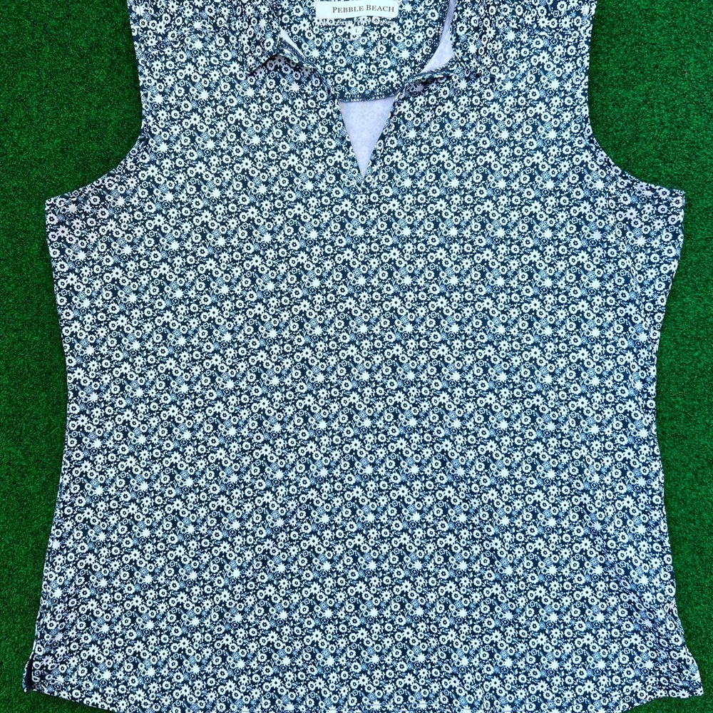 Floral Sleeveless Polo - Navy and White - Picture 2 of 4